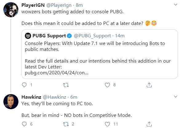 PUBG主机端正式加入机器人 社区经理回复：PC也快了！