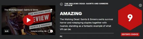 《行尸走肉：圣人与罪人》IGN 9分：绝佳的VR游戏
