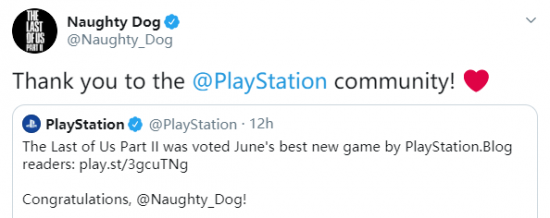 PS官宣《美末2》6月玩家票选最佳新作 顽皮狗比心