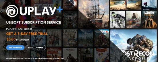 育碧Uplay+免费试用至27日 可游玩上百款育碧游戏