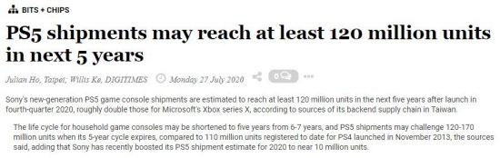 PS5生命周期可能只有5年 计划出货1.2-1.7亿台