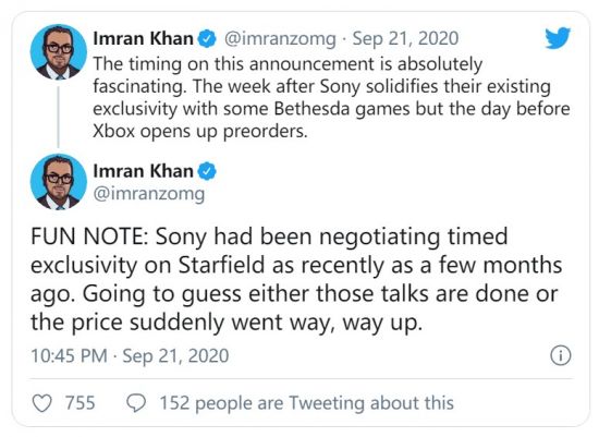 传闻：索尼此前就《星空》限时独占事宜与B社进行过谈判