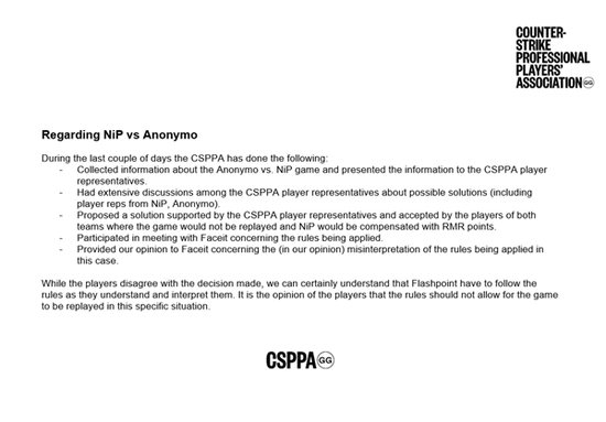 CSGO CSPPA：我们曾提出过不进行重赛的建议