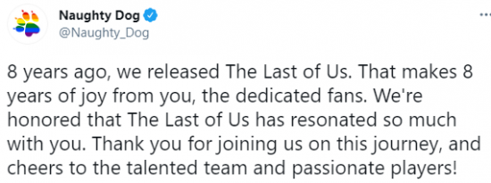 《最后生还者》发售8周年 顽皮狗发推感谢玩家支持