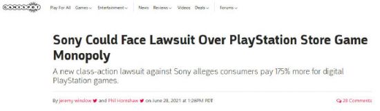 索尼或将面临集体诉讼：PS商店垄断让玩家买游戏花更多钱