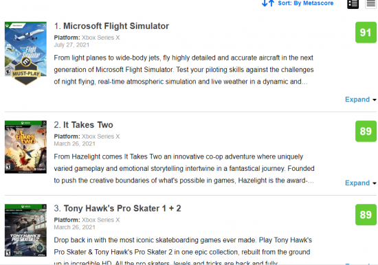 《微软飞行模拟》是今年评分最高的游戏 《双人成行》第二