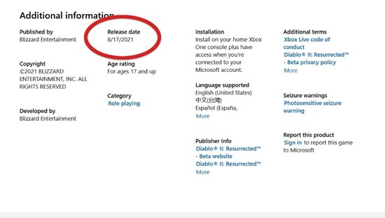 微软商城泄露《暗黑破坏神2：重制版》B测时间 8月17日或将开启