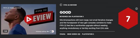 《FIFA 22》IGN7分 在次世代加持下是一次不错的升级
