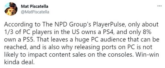 分析师：索尼游戏登PC是双赢 美国1/3的PC玩家有PS4 仅8%有PS5