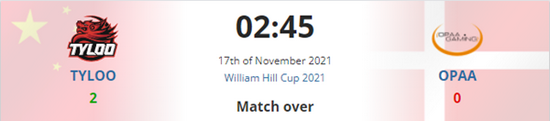 CSGO William Hill Cup 2021：TYLOO 2-0战胜OPAA