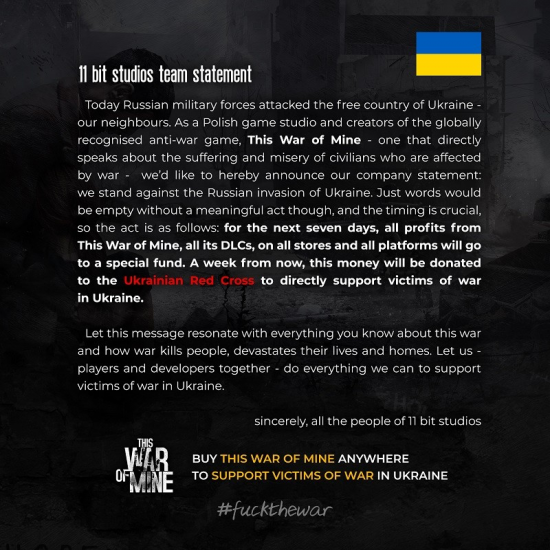 《这是我的战争》开发商决定卖游戏救助乌克兰难民