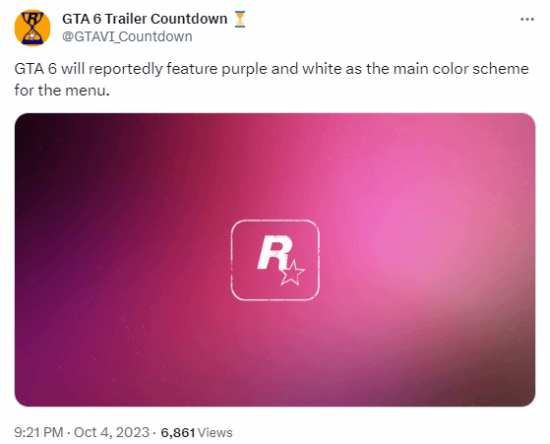 此前走漏的代码显现 GTA6菜单或以白和紫为首要配色