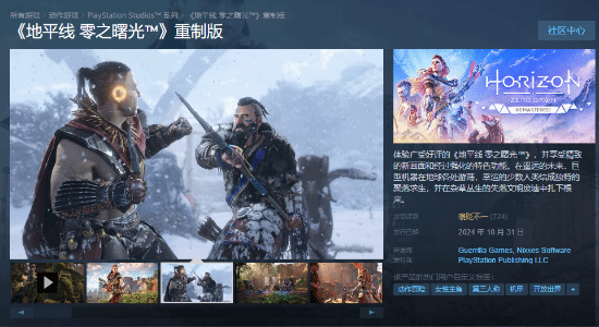 表现平平：《地平线：零之曙光复刻版》Steam预估销量不到2万份